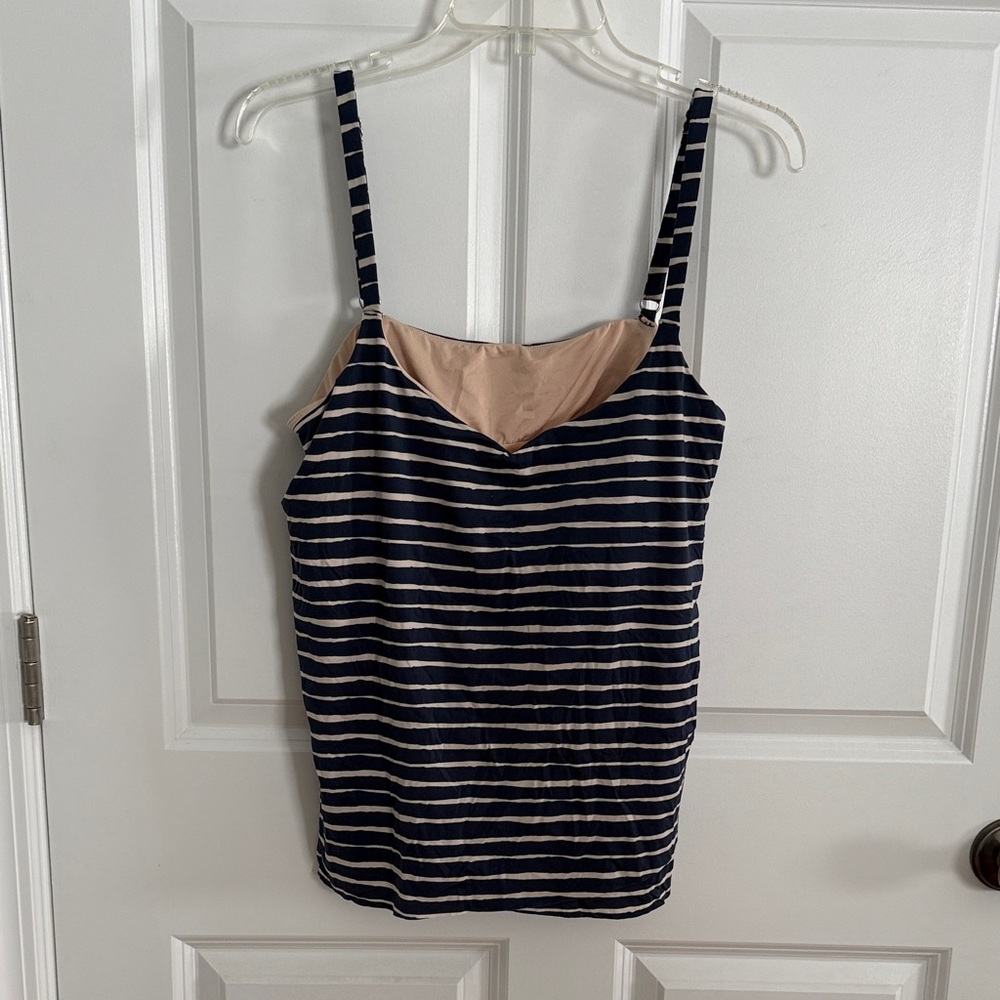 Garnet Hill Striped Navy and Cream Tankini Top